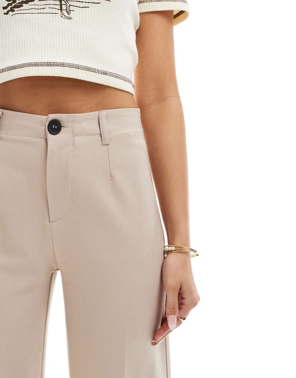 Bershka wide leg tailored pants in stone