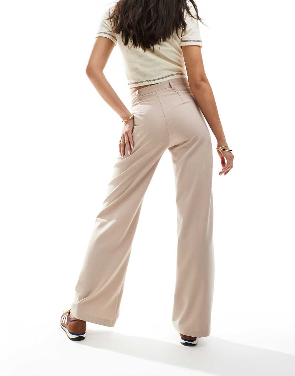 Bershka wide leg tailored pants in stone