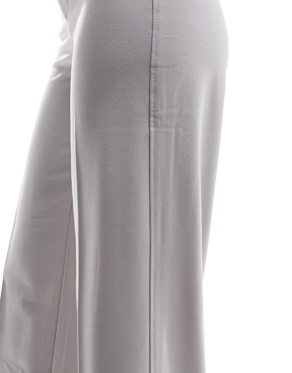 Bershka wide leg tailored pants in pale gray