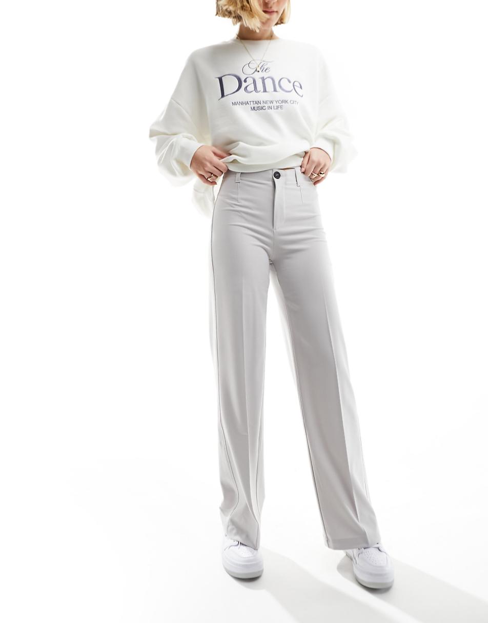 Bershka wide leg tailored pants in pale gray