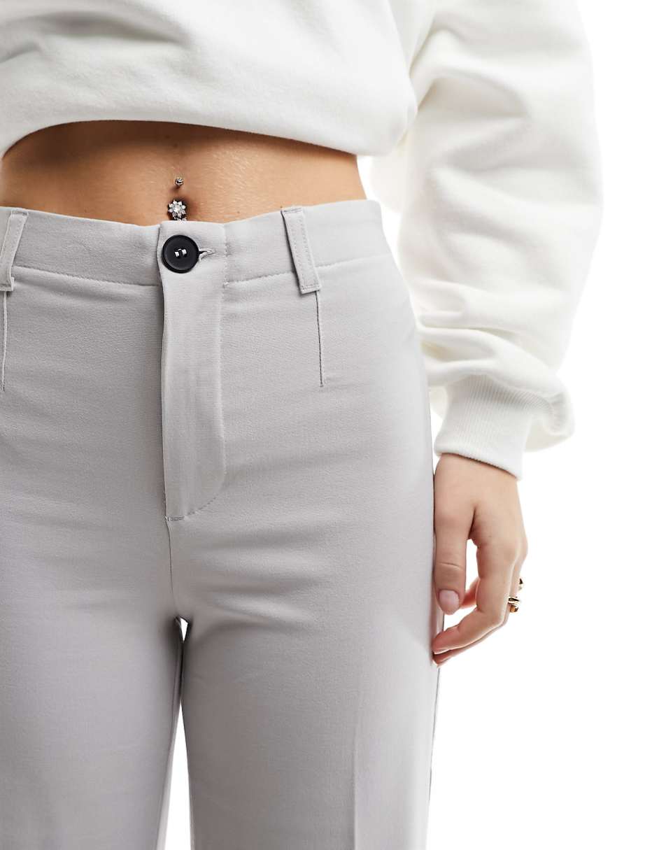 Bershka wide leg tailored pants in pale gray