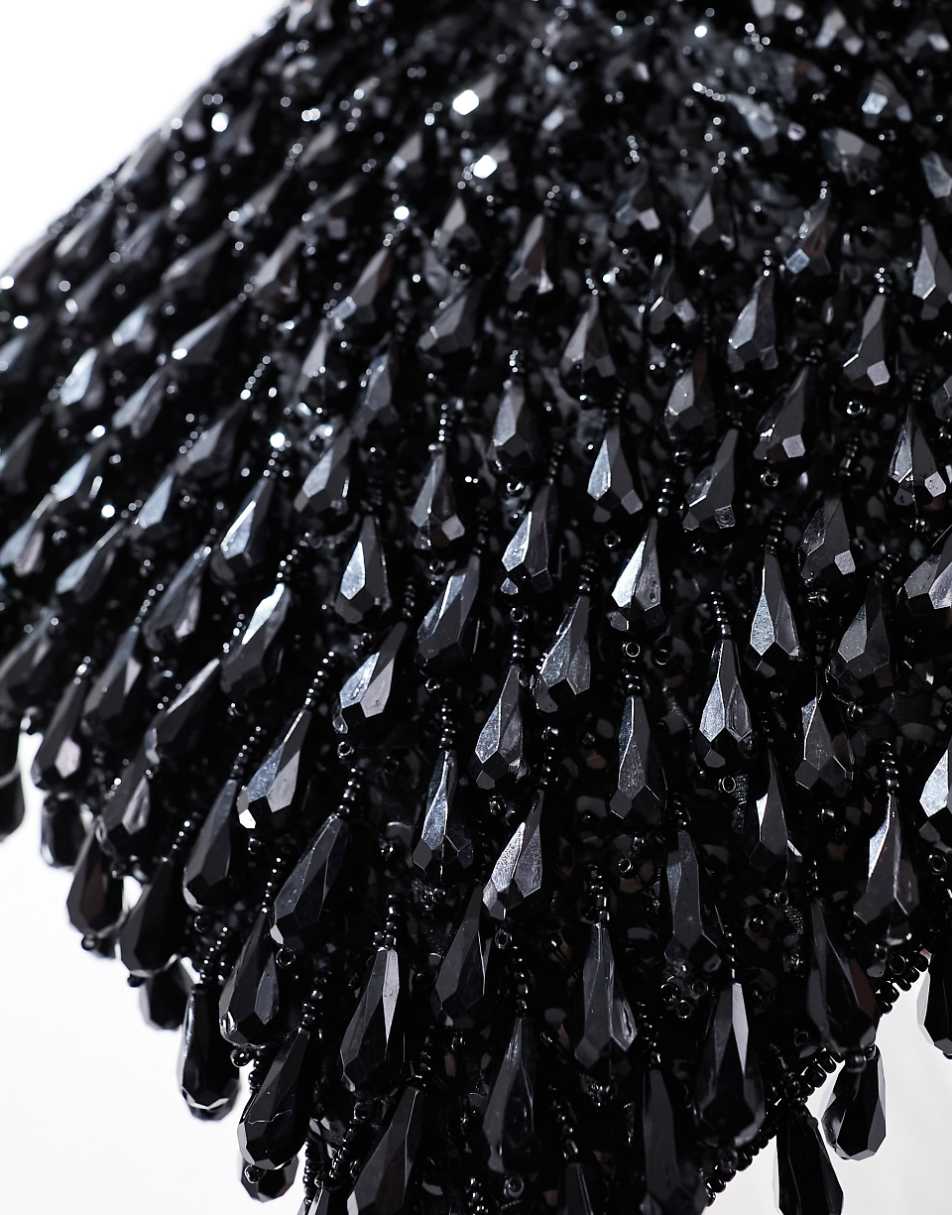 ASOS DESIGN zip top clutch bag in all over beads in black