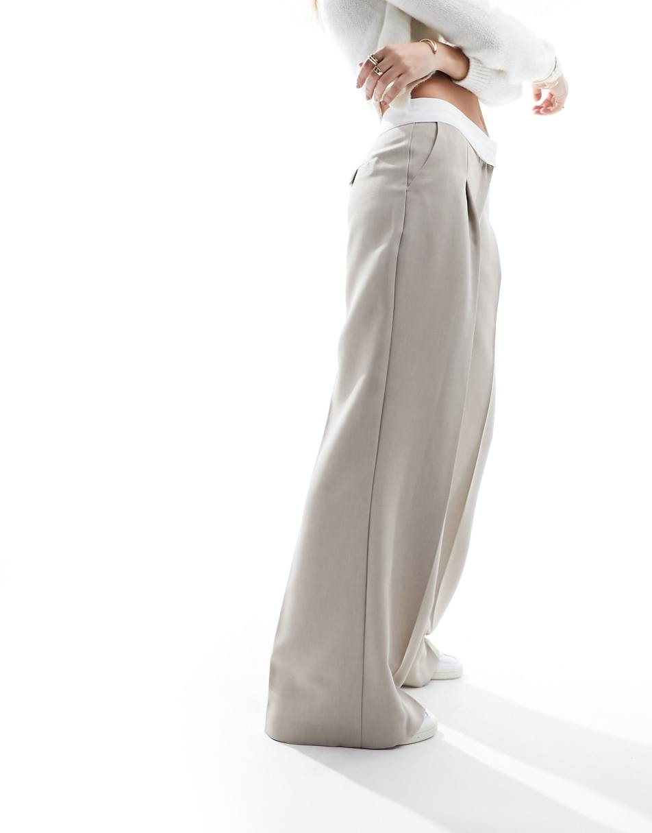 Miss Selfridge fold over waistband pants in stone
