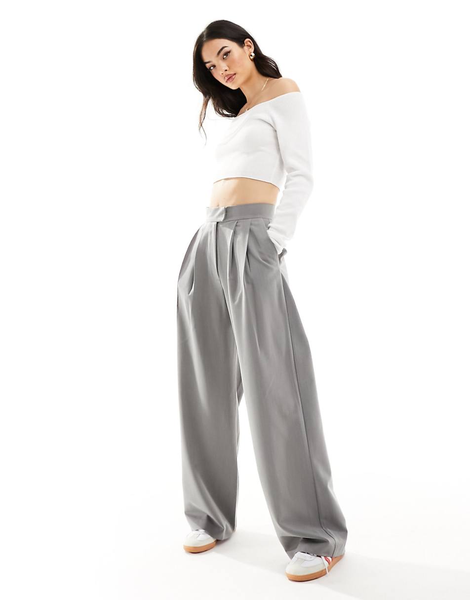 ASOS DESIGN tailored wide leg pants with pleat detail in gray