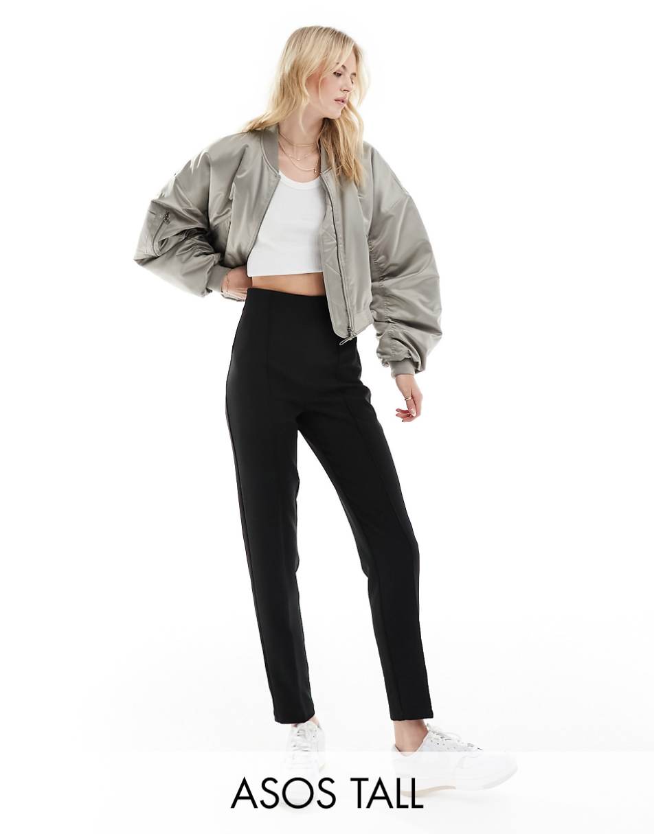 ASOS DESIGN Tall high waist seamed detail tailored pants in black