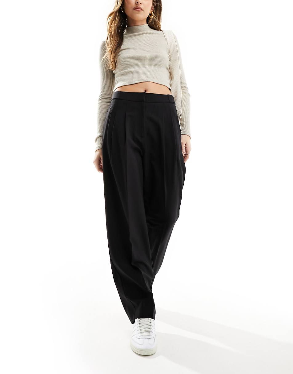 ASOS DESIGN tailored barrel leg pants in black