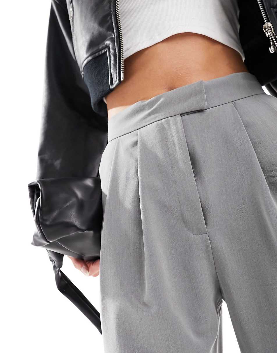 ASOS DESIGN Tall tailored wide leg pants with pleat detail in gray