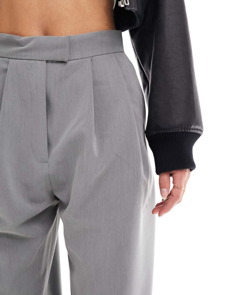 ASOS DESIGN Tall tailored wide leg pants with pleat detail in gray