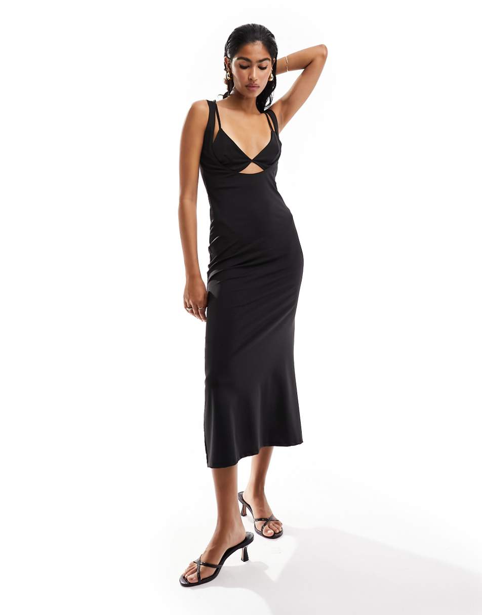 ASOS DESIGN softline midi dress with super scoop bra detail in black
