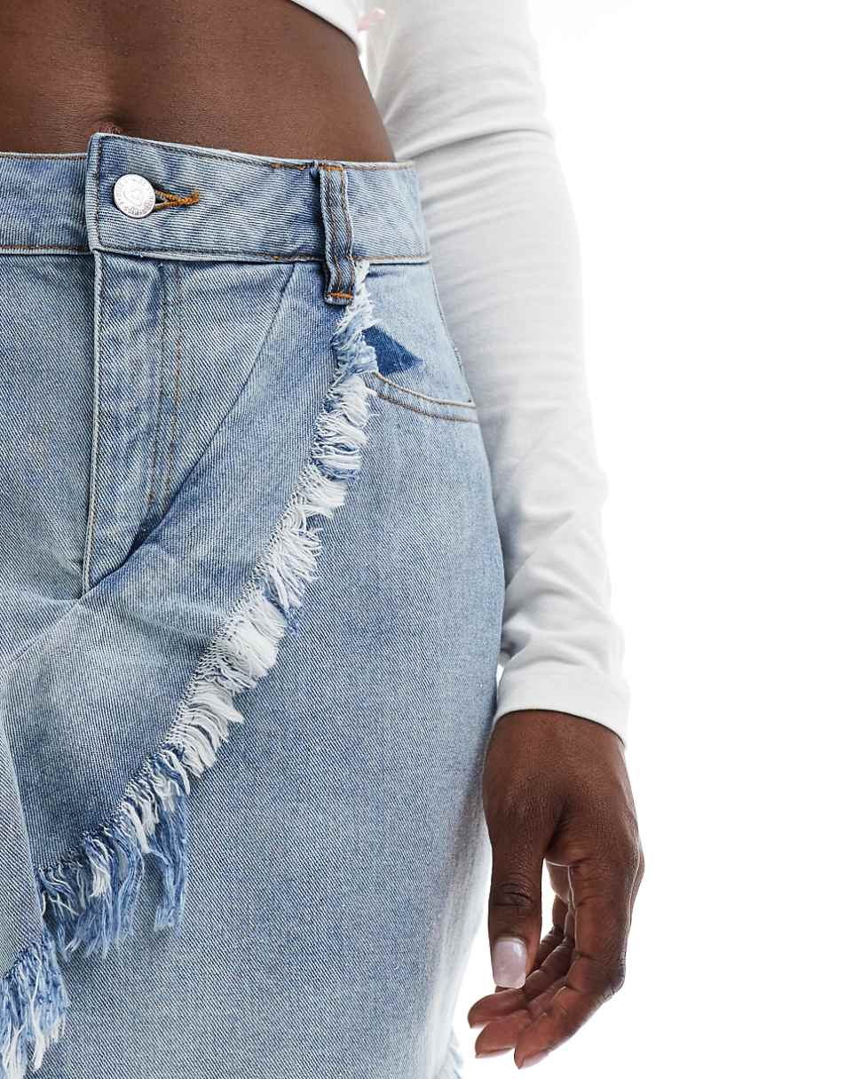 Miss Selfridge asym frill denim mini skirt in mid blue wash