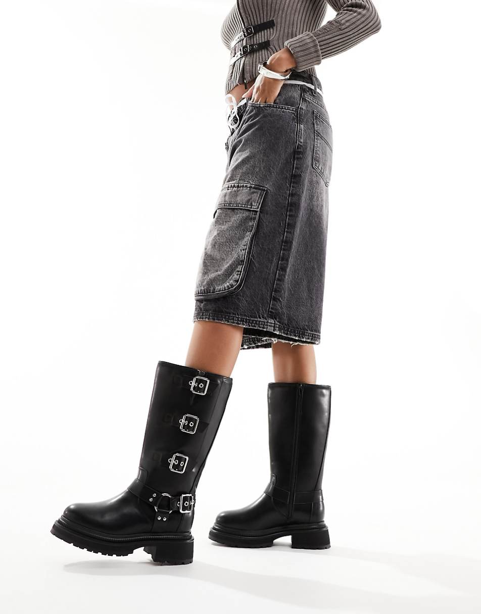 Public Desire Fast Track biker boots in black