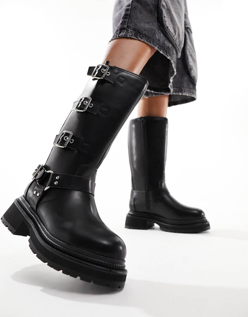 Public Desire Fast Track biker boots in black