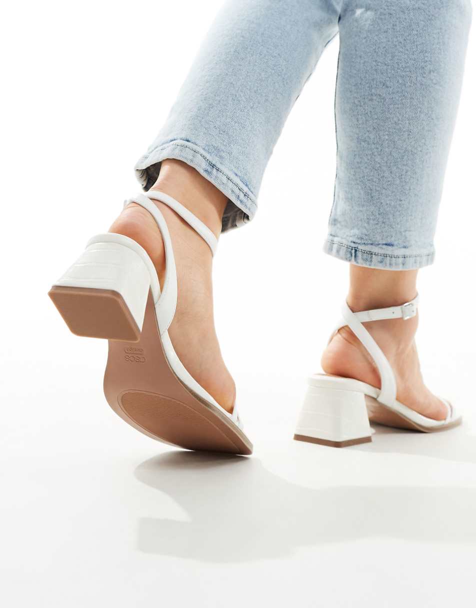 ASOS DESIGN Wide Fit Honeydew mid block heeled sandals in white