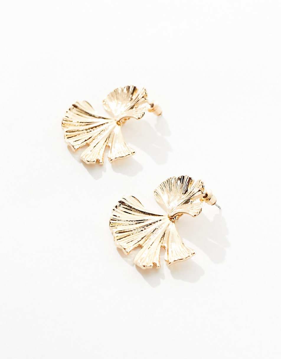 ASOS DESIGN drop earrings with textured leaf design in gold tone
