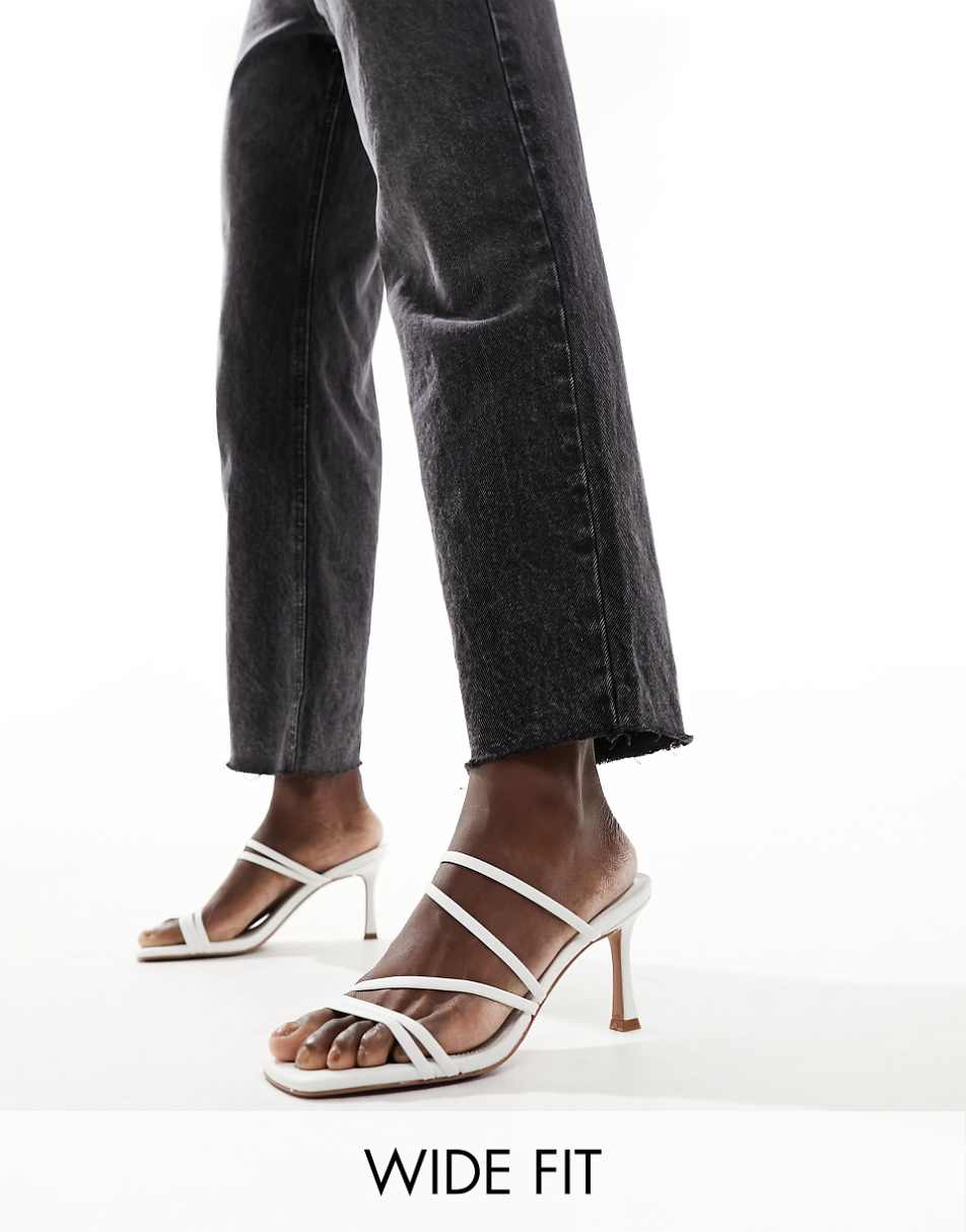 ASOS DESIGN Wide Fit Hayes strappy mid heel sandal mules in white