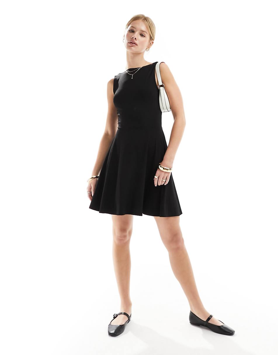 Miss Selfridge sleeveless low back fit and flare dress in black