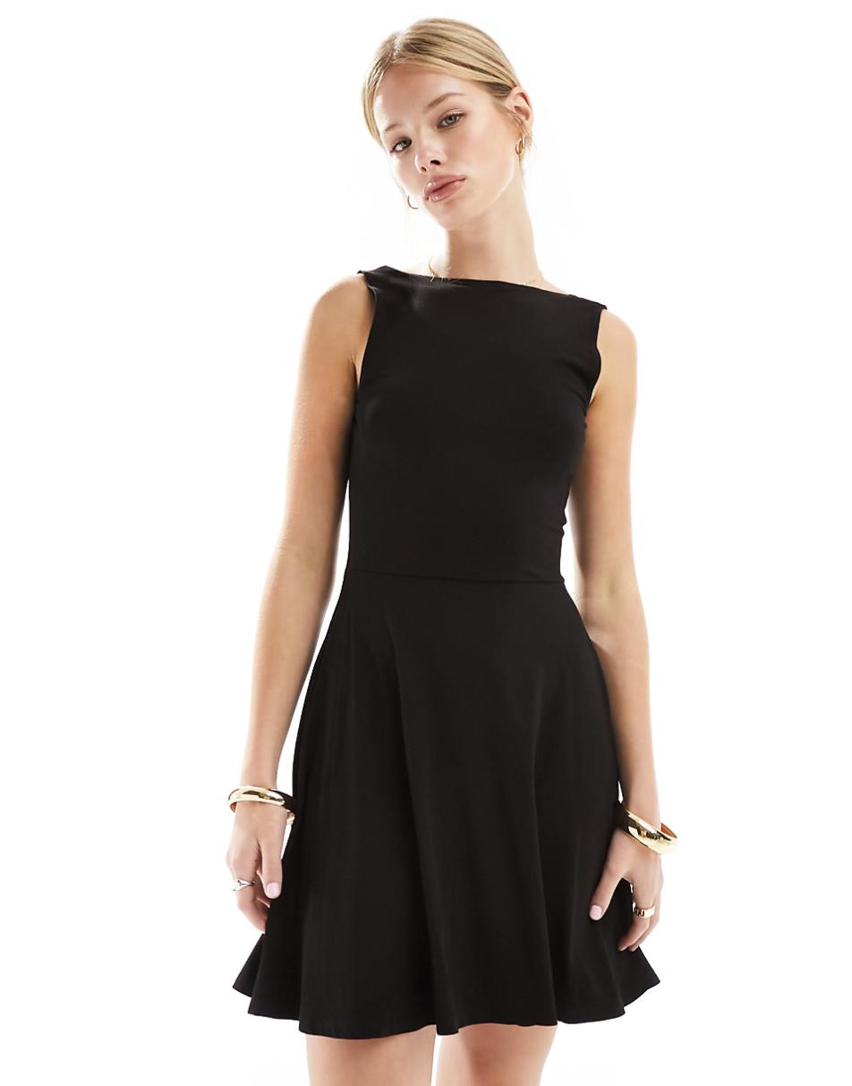 Miss Selfridge sleeveless low back fit and flare dress in black