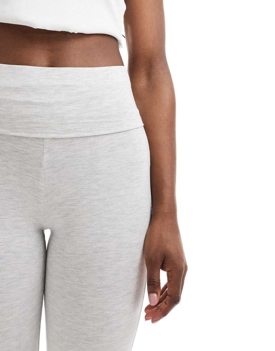 Miss Selfridge low rise deep fold over waistband flare legging in gray heather