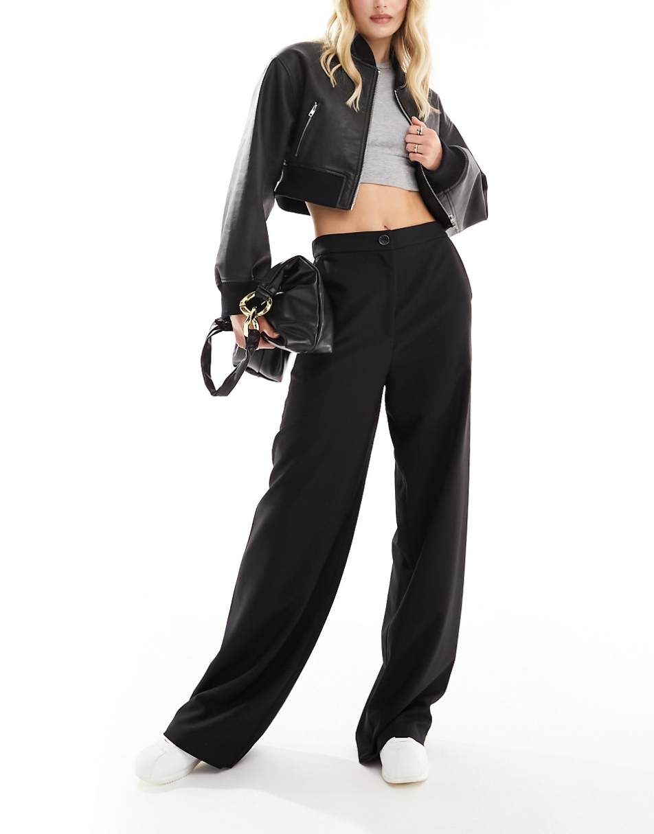 ASOS DESIGN Tall wide leg tailored dad pant in black