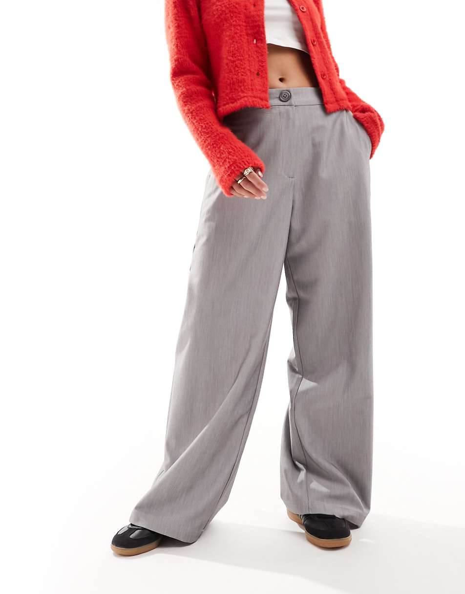 ASOS DESIGN Petite tailored wide leg dad pants in gray