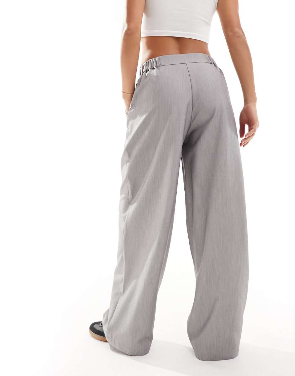 ASOS DESIGN Petite tailored wide leg dad pants in gray