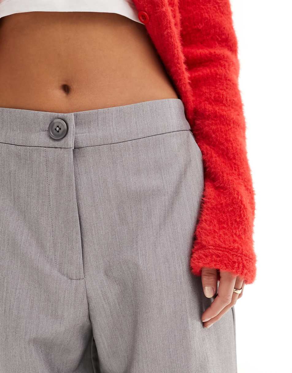 ASOS DESIGN Petite tailored wide leg dad pants in gray