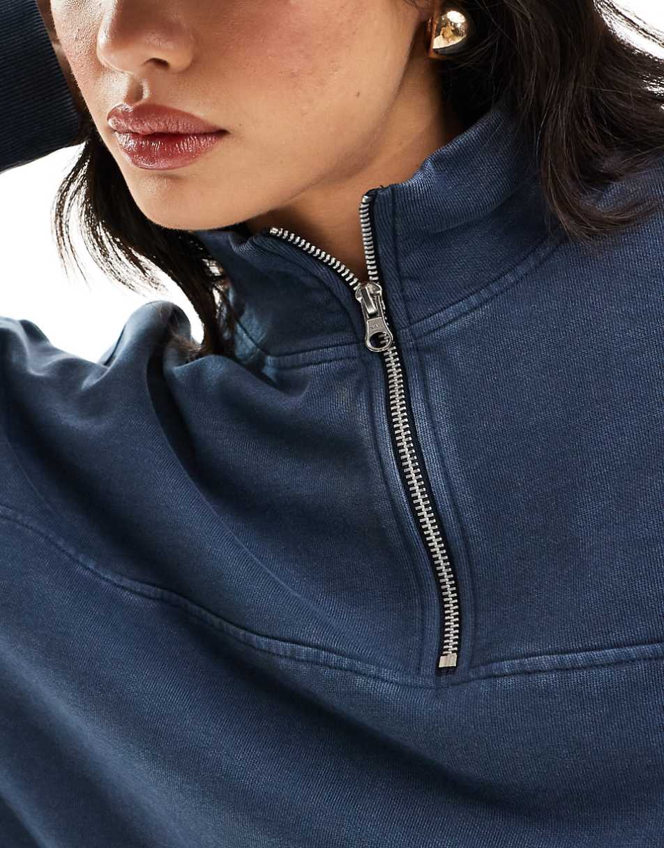 ASOS DESIGN oversized half-zip sweatshirt in washed navy