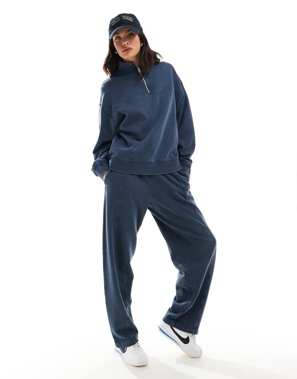 ASOS DESIGN oversized half-zip sweatshirt in washed navy