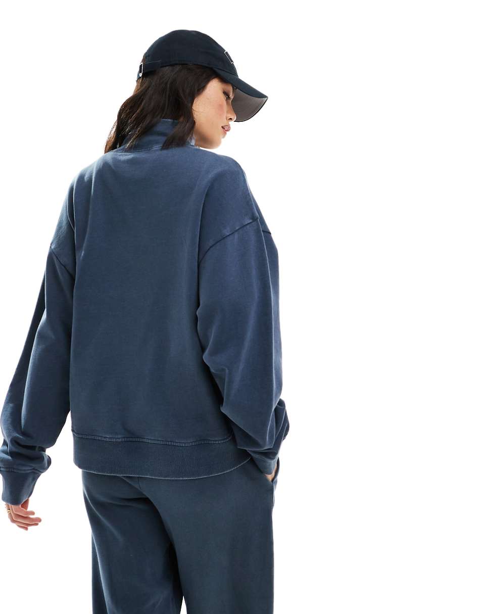 ASOS DESIGN oversized half-zip sweatshirt in washed navy