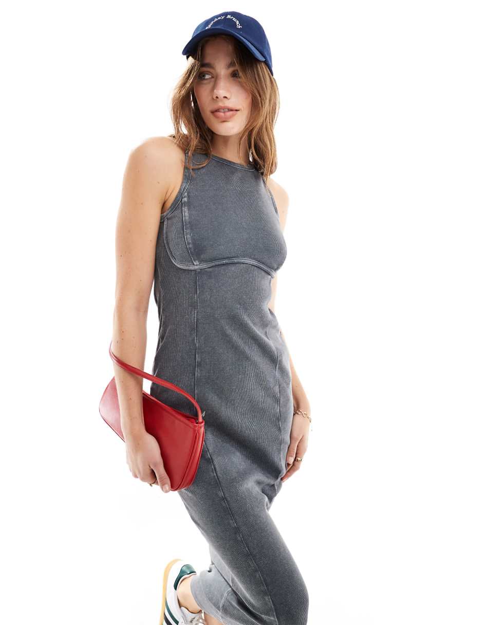 Miss Selfridge corset racer back midi dress in washed charcoal