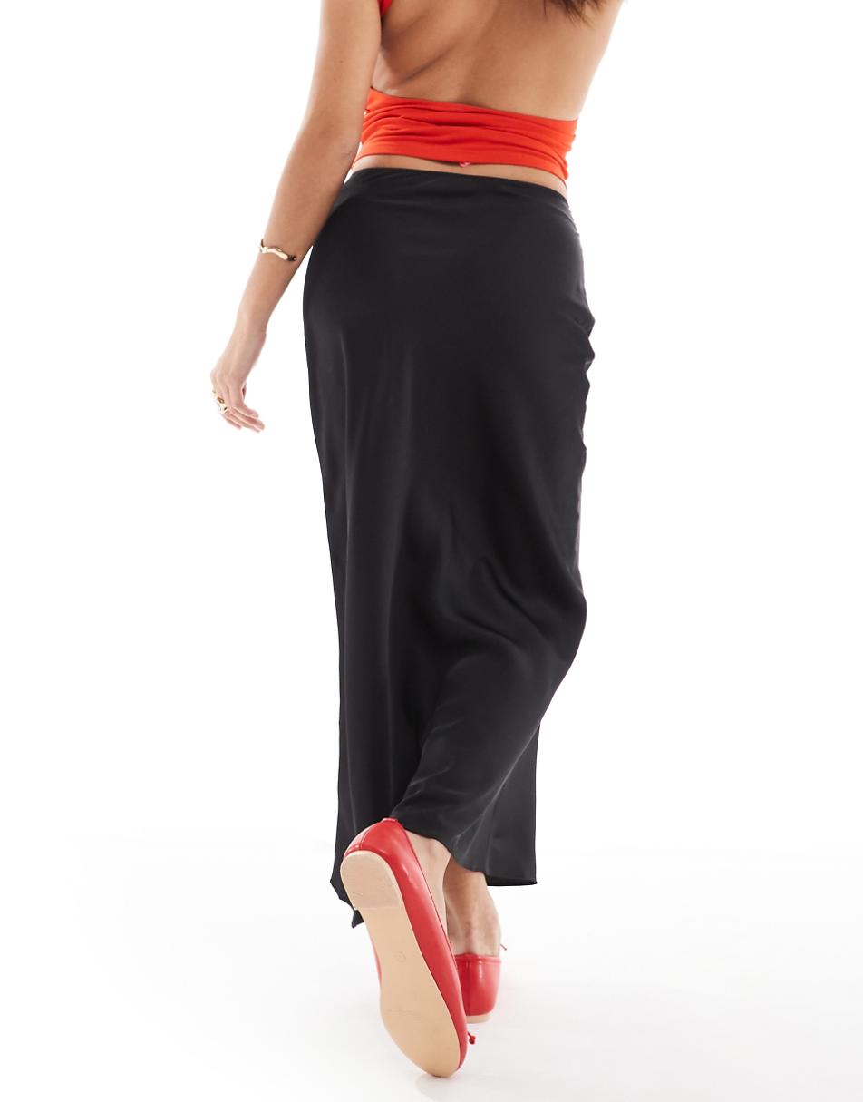 ASOS DESIGN Petite satin bias midi skirt in black