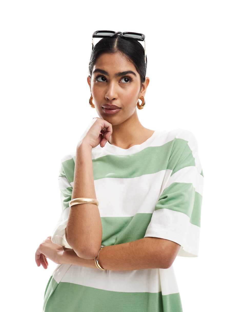 ASOS DESIGN oversized midaxi t-shirt dress in cream and green stripe