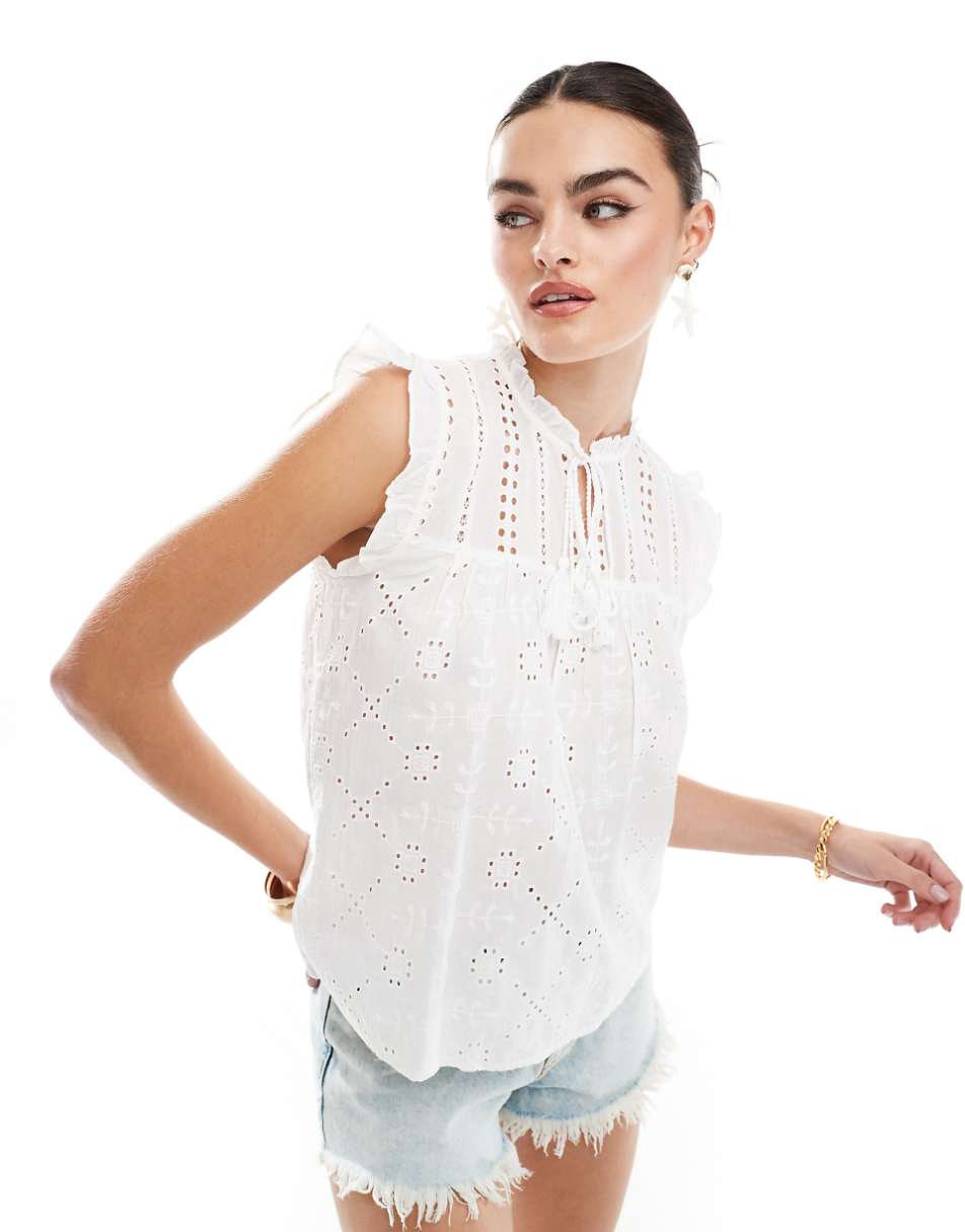 ONLY broidery sleeveless top in white
