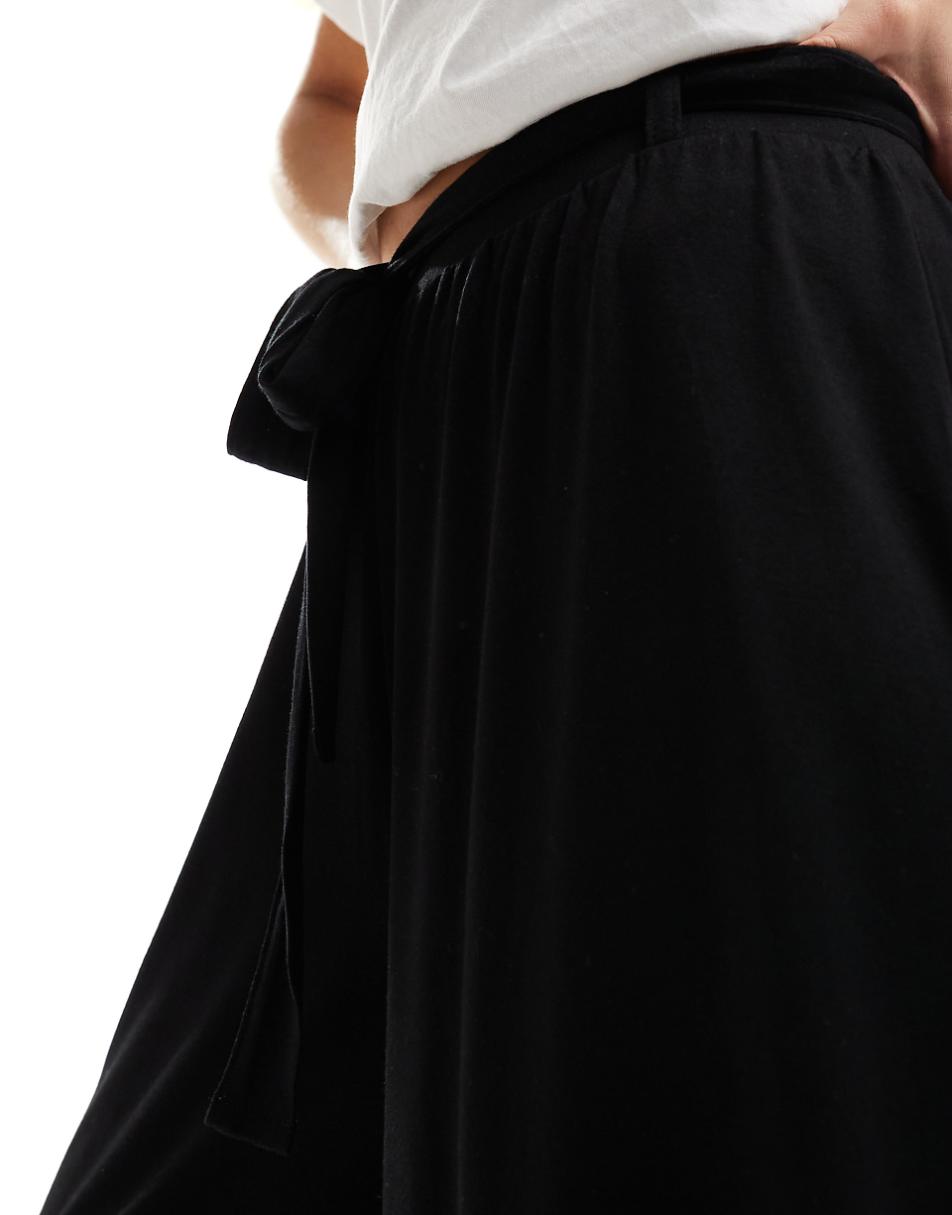 ASOS DESIGN tie belt wide leg pants in black