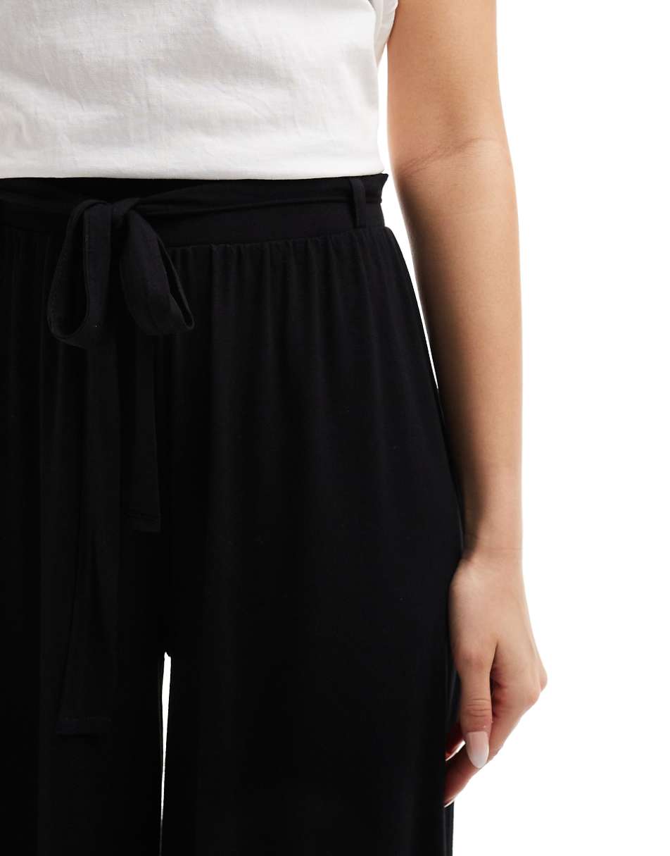ASOS DESIGN tie belt wide leg pants in black