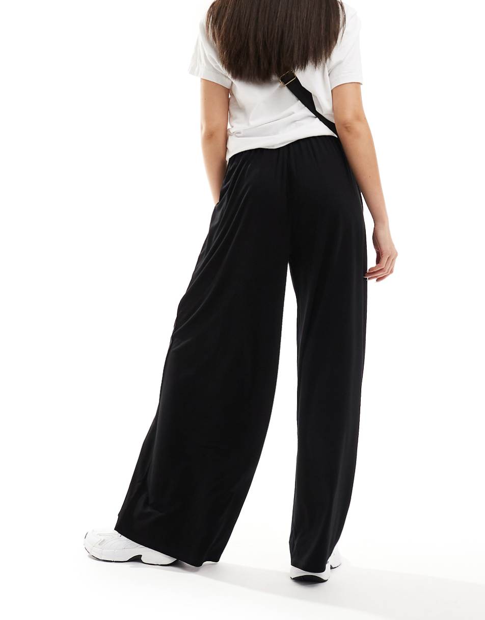 ASOS DESIGN tie belt wide leg pants in black
