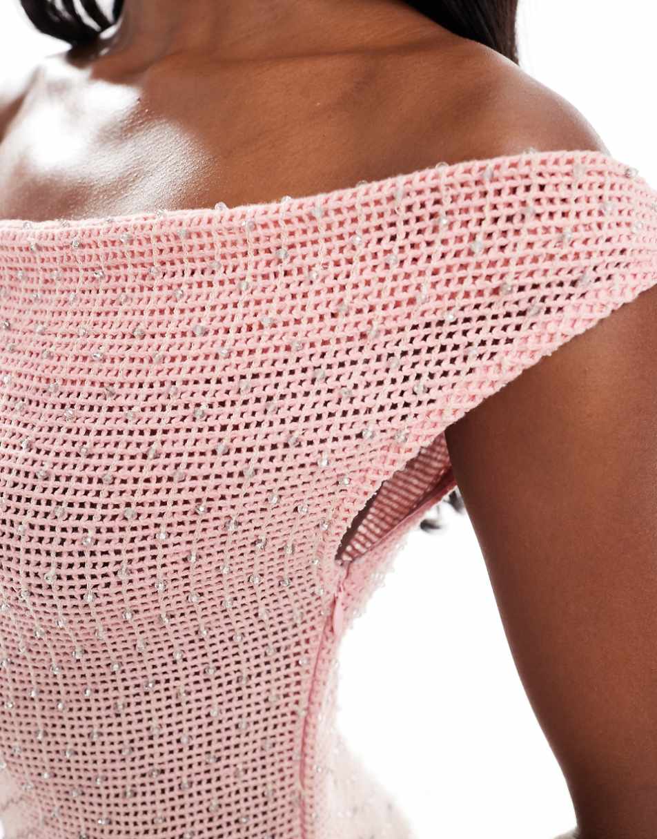 ASOS DESIGN ultimate embellished crochet maxi dress in pink and lemon ombre