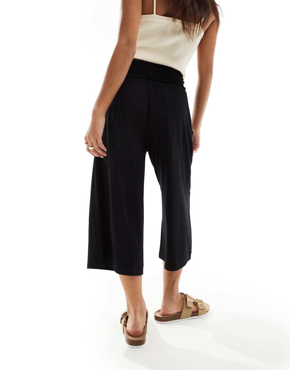 ASOS DESIGN Petite shirred waist cropped culotte pants in black