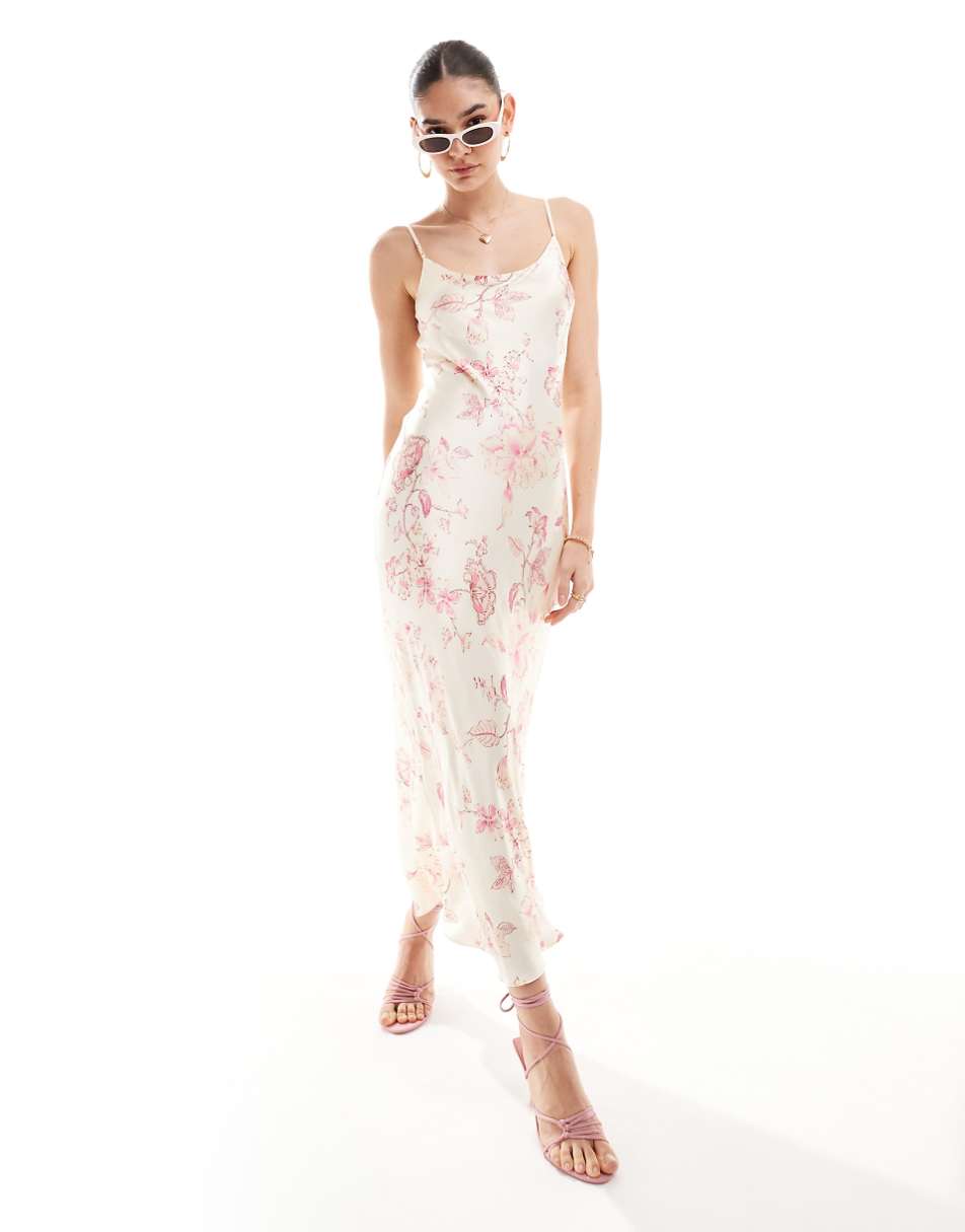 Ever New satin maxi slip dress in ivory floral