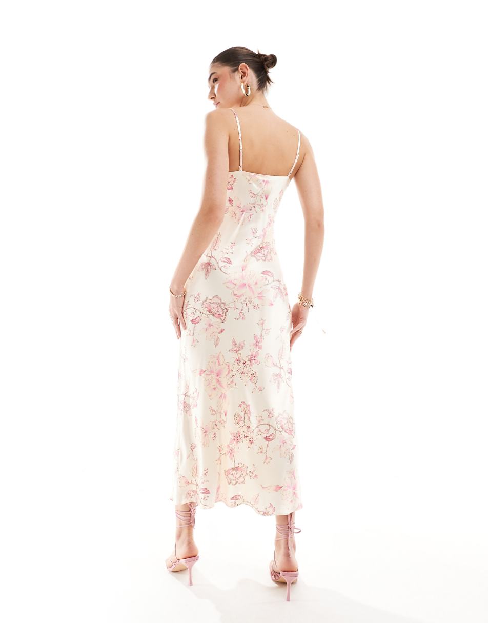 Ever New satin maxi slip dress in ivory floral