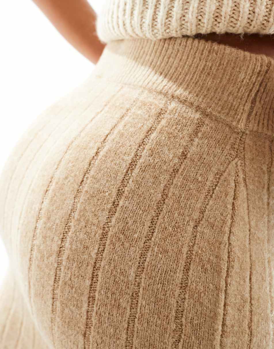 Miss Selfridge chunky ribbed knit skirt in camel