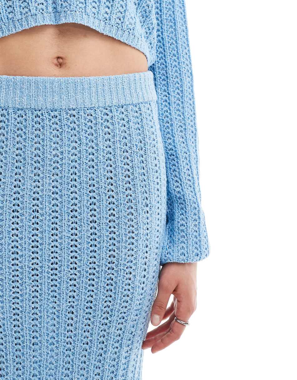 ASOS DESIGN Tall knit midi skirt in open stitch in blue - part of a set