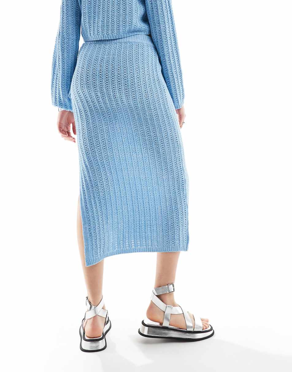 ASOS DESIGN Tall knit midi skirt in open stitch in blue - part of a set
