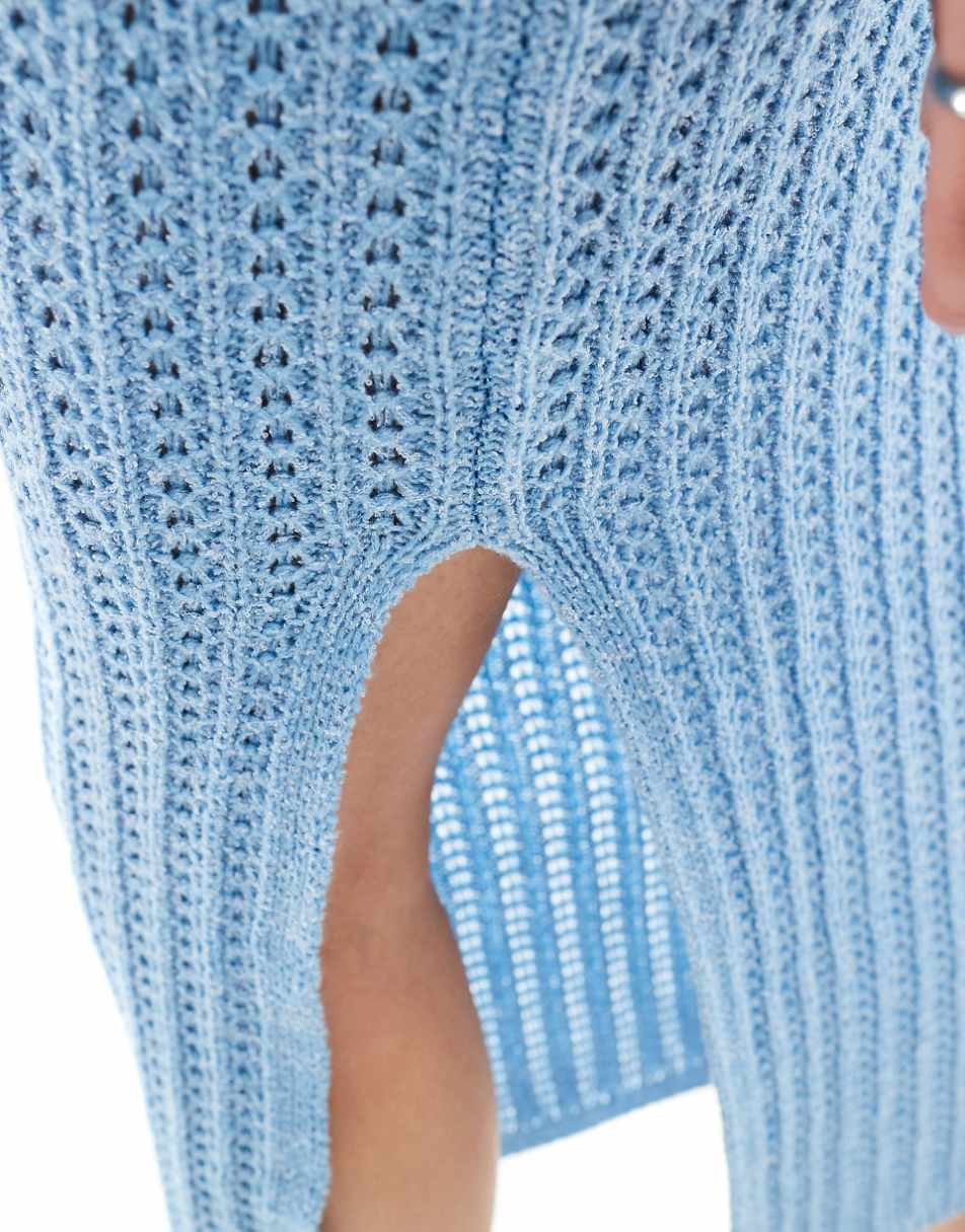 ASOS DESIGN Tall knit midi skirt in open stitch in blue - part of a set