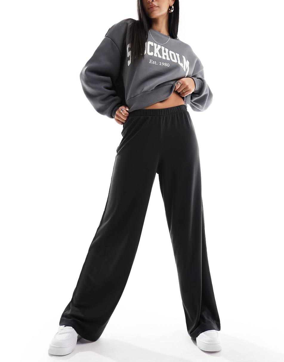 Monki straight leg casual soft pants in black
