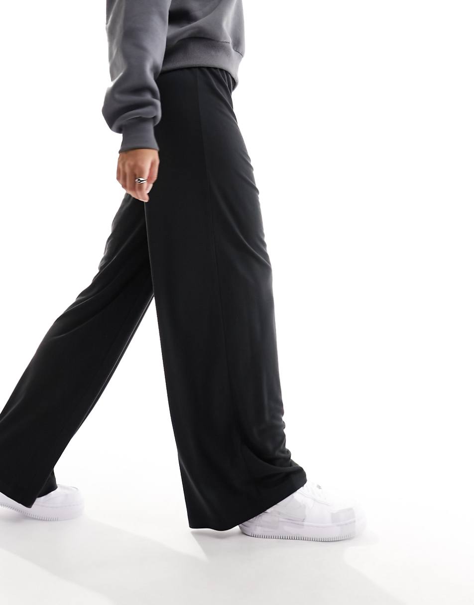 Monki straight leg casual soft pants in black