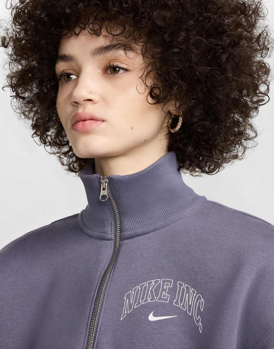Nike Phoenix fleece sportswear logo cropped quarter zip in purple