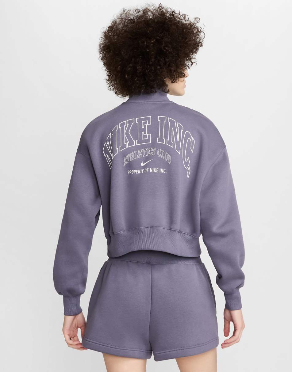 Nike Phoenix fleece sportswear logo cropped quarter zip in purple
