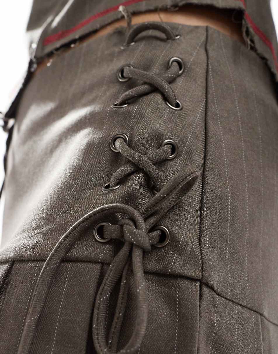 COLLUSION pleated mini skirt with lace up detail and raw hem - part of a set