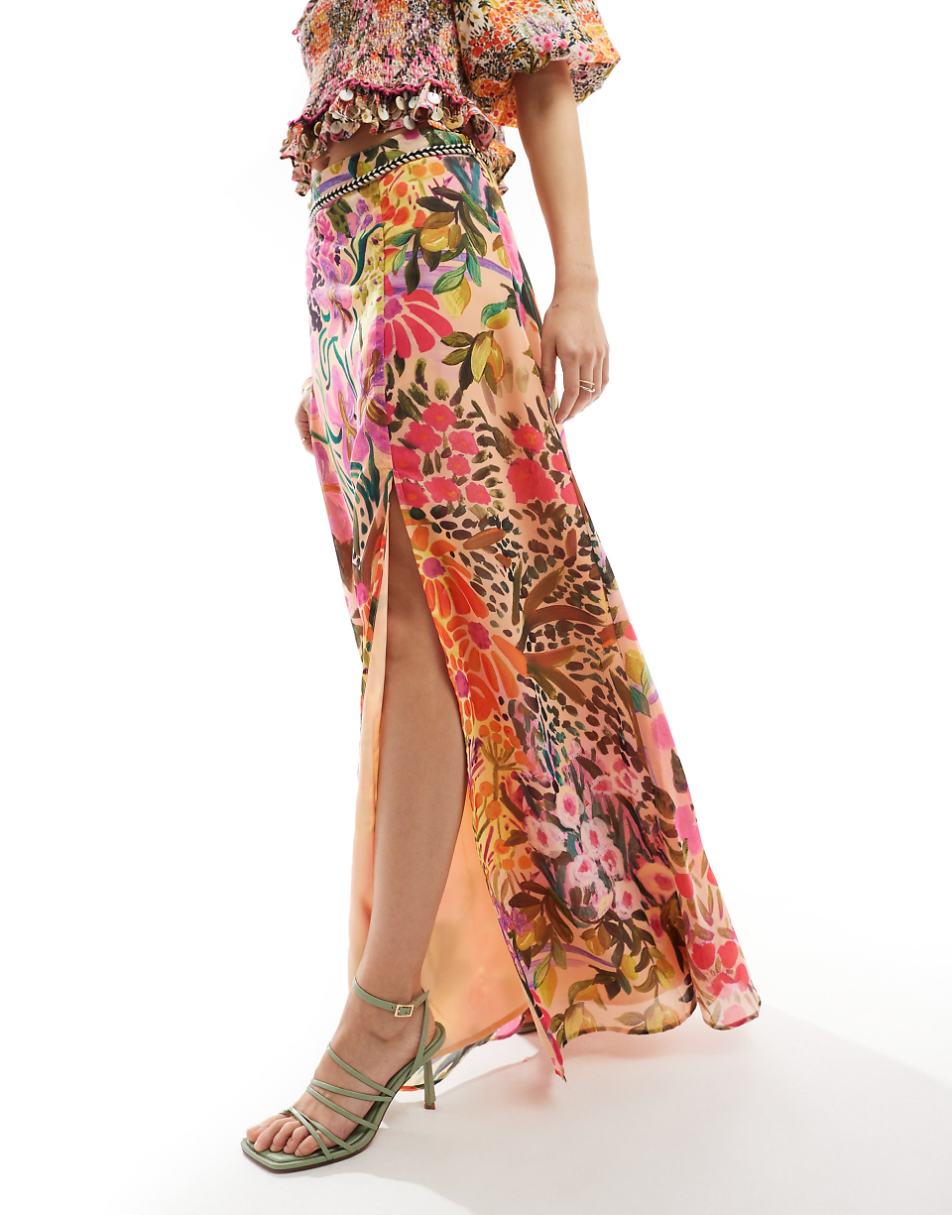 Hope & Ivy maxi skirt with thigh split in floral - part of a set